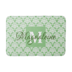 Elegantes Sage Green Damask Lace Monogram & Name Badematte