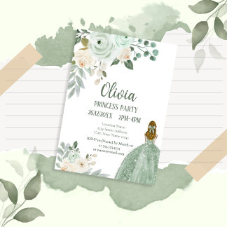 Elegantes Sage Green Floral Princess Party Einladung