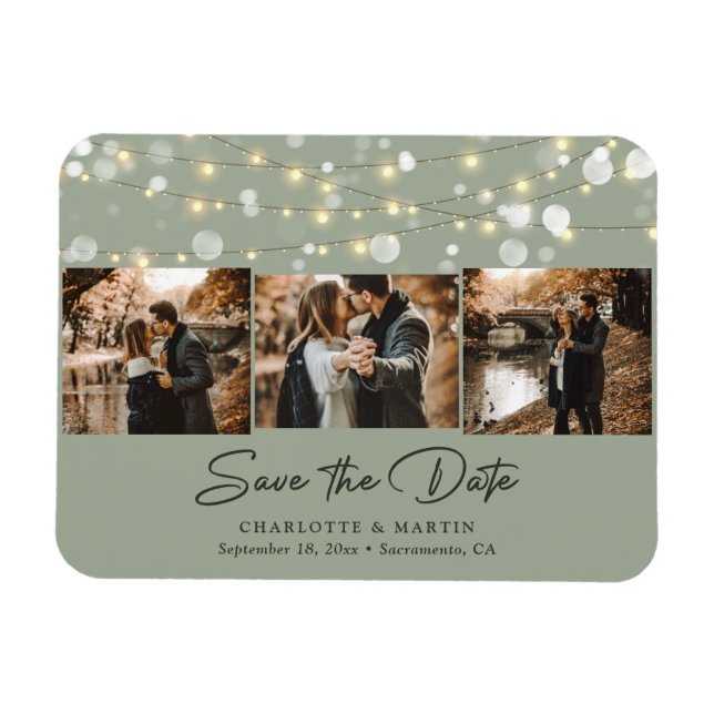 Elegantes Sage Green Foto Speichern Sie das Date M Magnet (Horizontal)