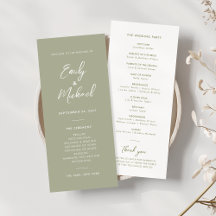 Elegantes Sage Green Script Minimal Wedding Progra