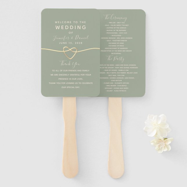 Elegantes Sage Green Script Wedding Programm Fächer (Vorne und Hinten)