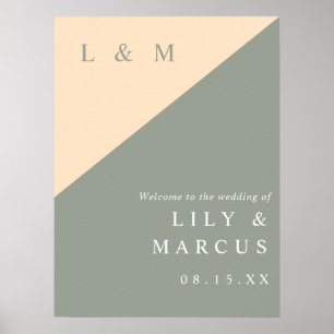 Elegantes Sage Green und Cream Wedding Willkommens Poster