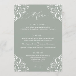 Elegantes Sage Green Vintage Wedding Menu Menükarte