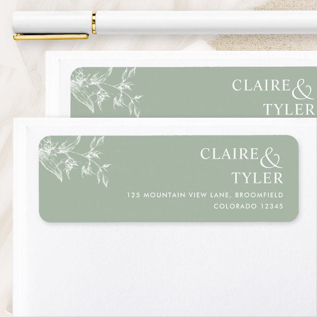 Elegantes Sage Green Wedding Return-Adressetikett (Von Creator hochgeladen)