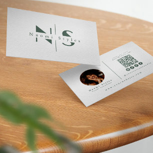 Elegantes Sage Minimalistisch QR Code Berufliches Visitenkarte