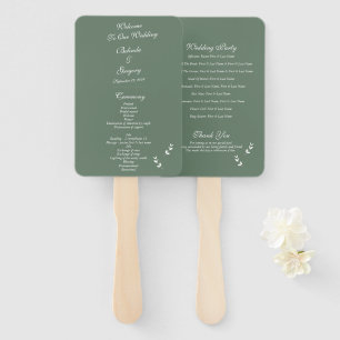 Elegantes Sage Olive Green Script Hochzeitsprogram Fächer