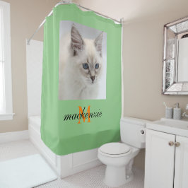 Elegantes Sage Orange Monogram Script Benutzerdefi Duschvorhang