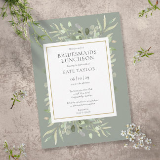 Elegantes Salatgrün Gold Grüner Bridesmaids Lunche Einladung