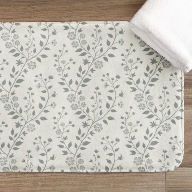 Elegantes Salbei-Cream Minimalist Boho Blumenmuste Badematte (Von Creator hochgeladen)