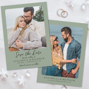 Elegantes Salbei Grün Foto Hochzeit Save The Date