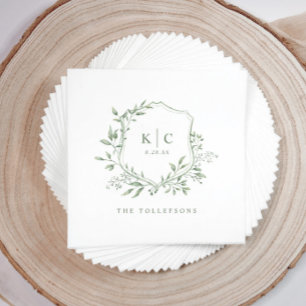 Elegantes Salbeigrün-Aquarell-Hochzeitslogo Serviette
