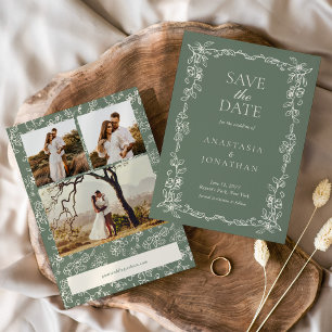 Elegantes Salbeigrün Foto Vintage Hochzeit Save The Date