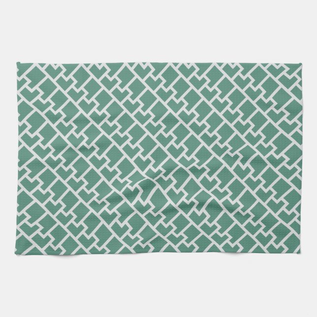 Elegantes Salbeigrün Geometrisches Muster Geschirrtuch (Horizontal)