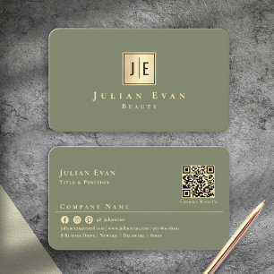 Elegantes Salbeigrün Gold Professionelles Monogram Visitenkarte