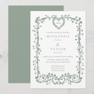 Elegantes Salbeigrün Hochzeit Französischer Rahmen Einladung