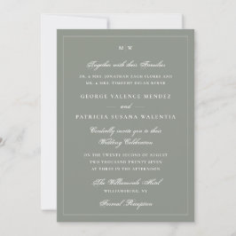 Elegantes Salbeigrün Monogramm Hochzeit Einladung