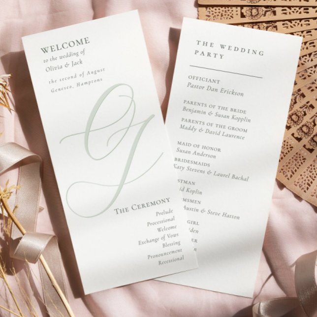 Elegantes Salbeigrün-Script Modernes Hochzeitsprog (Von Creator hochgeladen)