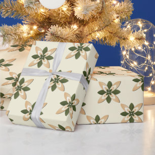 Elegantes Salbeigrün und Beige Geometrisch Floral Geschenkpapier