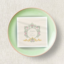 Elegantes Salbeigrün und Gold Art Nouveau Serviett