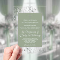 Elegantes Salbeigrün Verzierte Silber Katholische
