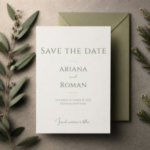 Elegantes Salbeigrün Zeitlos Minimalistische Hochz Save The Date
