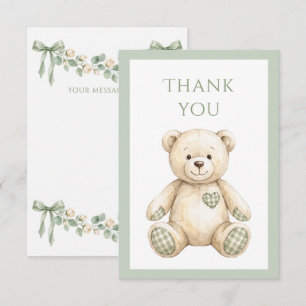 Elegantes Salbeigrünes Band Vintage Teddybär Dankeskarte