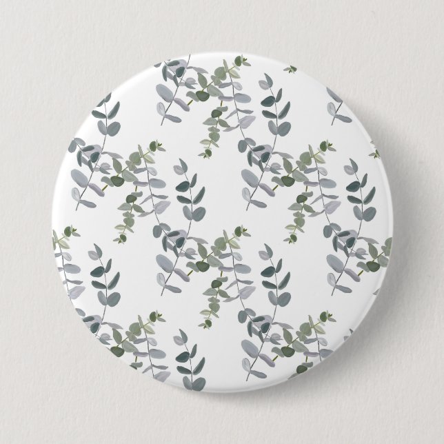 Elegantes Salbeigrünes Eukalyptus-Blattmuster Button (Vorderseite)