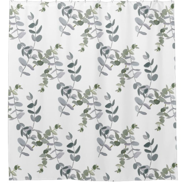 Elegantes Salbeigrünes Eukalyptus-Blattmuster Duschvorhang (Vorderseite)