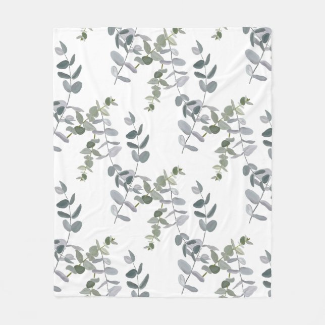 Elegantes Salbeigrünes Eukalyptus-Blattmuster Fleecedecke (Vorderseite)