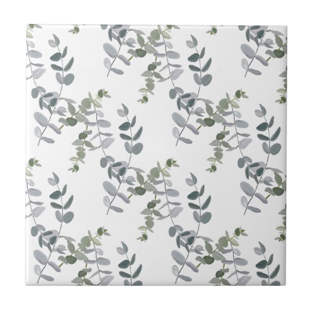 Elegantes Salbeigrünes Eukalyptus-Blattmuster Fliese (Vorderseite)