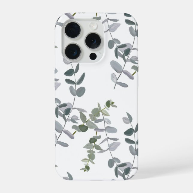 Elegantes Salbeigrünes Eukalyptus-Blattmuster iPhone Hülle (Rückseite)