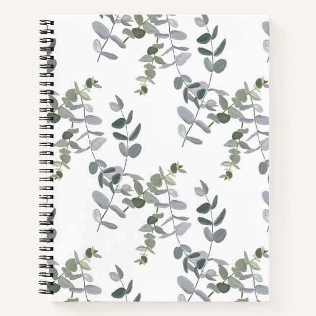 Elegantes Salbeigrünes Eukalyptus-Blattmuster Notizbuch (Vorderseite)