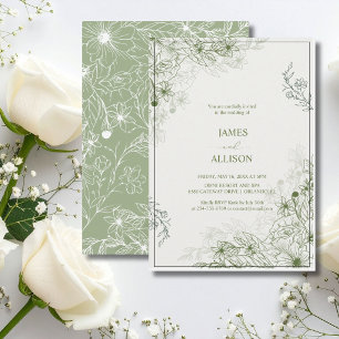 Elegantes Salbeigrünes Floral Einladung