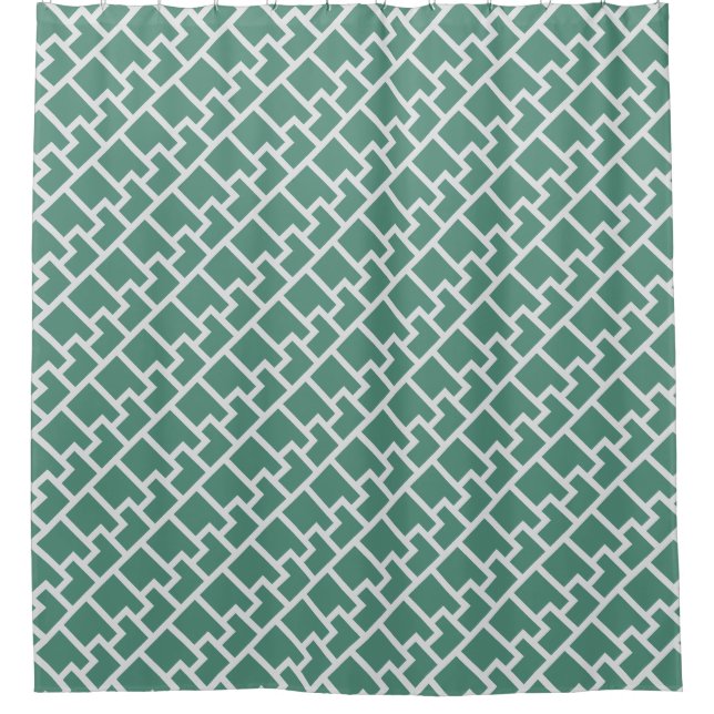 Elegantes Salbeigrünes Geometrisches Muster Duschvorhang (Vorderseite)