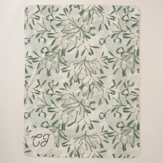 Elegantes Salbeigrünes Mistel-Monogramm Sherpadecke