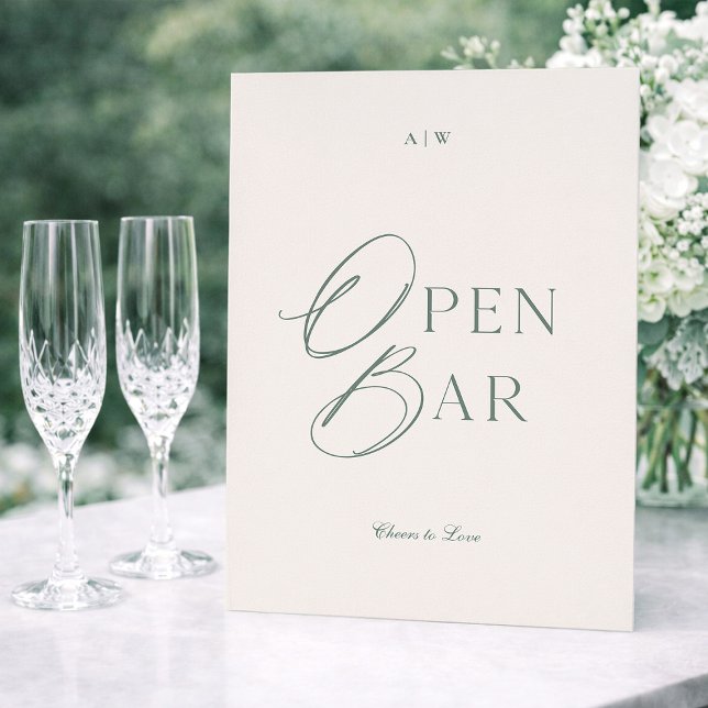 Elegantes Salbeigrünes Open-Bar-Schild Einladung (Von Creator hochgeladen)