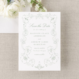 Elegantes Salbeigrünes Ornamentales Blumenrahmen H Save The Date