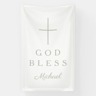 Elegantes Salbeigrünes religiöses Kreuz Junge Gott Banner