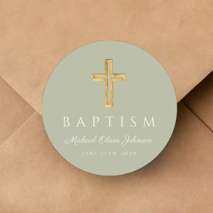 Elegantes Salbeigrünes religiöses Kreuz Taufkleid Runder Aufkleber