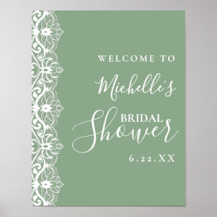 Elegantes Salbeigrünes Spitzen-Hochzeitsdusche-Wil Poster