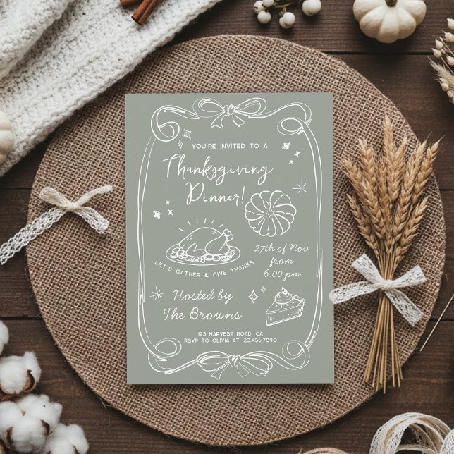 Elegantes Salbeigrünes Thanksgiving-Dinner  Einladung (Von Creator hochgeladen)