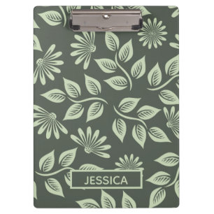 Elegantes Salbeigrünes Vintage-Blumenmuster Person Klemmbrett