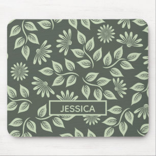 Elegantes Salbeigrünes Vintage-Blumenmuster Person Mousepad