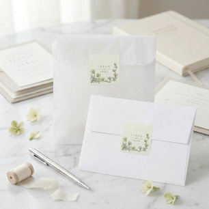 Elegantes, salbeigrünes, vintage-blumiges Hochzeit Quadratischer Aufkleber