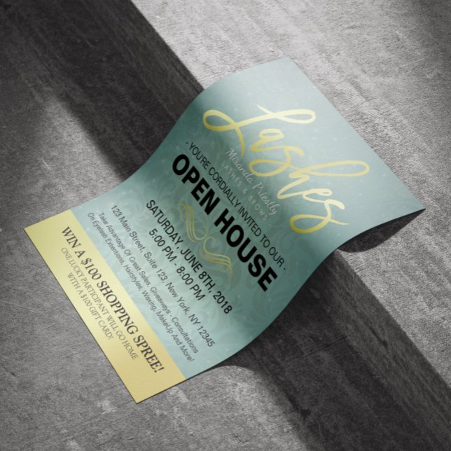 Elegantes Salon-Open-House-Flyer Gold & Blau Damas Flyer (Von Creator hochgeladen)