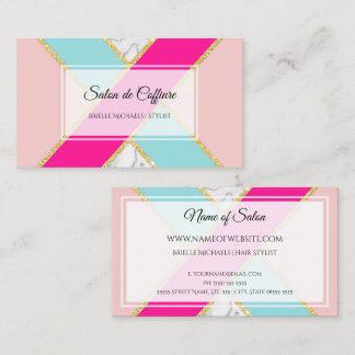 Elegantes Salon Rosa und Blau Glitter und Marmor Visitenkarte