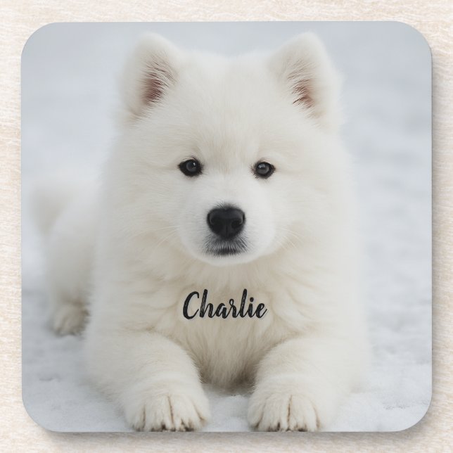 Elegantes Samoyed Personalisiert Beverage Coaster  Getränkeuntersetzer (Vorderseite)