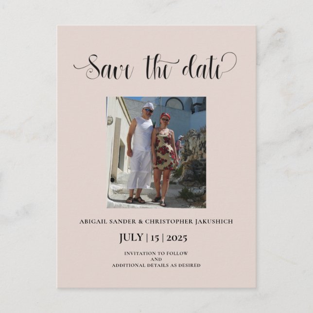 Elegantes Sand Foto Save the Date Einladung Postkarte (Vorderseite)