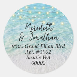 Elegantes Sandy Beach Sea Glass Lights Script Runder Aufkleber