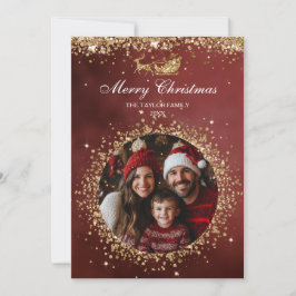 Elegantes Santa Gold Glitzer Foto Einladung